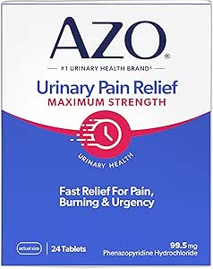 AZO Urinary Pain Relief Maximum Strength, Fast relief of UTI Pain, Burning &amp; Urgency, Targets Source of Pain, #1 Most Trusted Brand, 24 Tablets