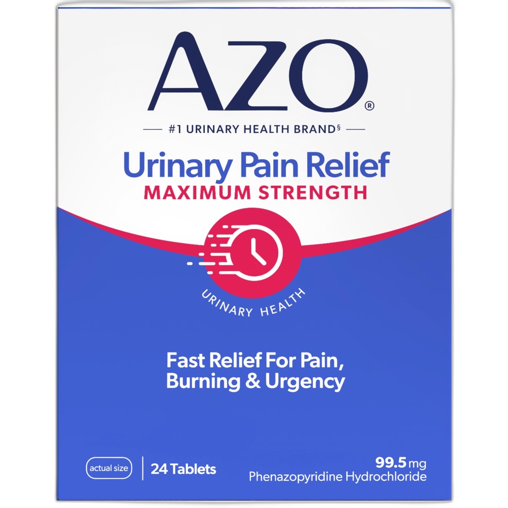 AZO Urinary Pain Relief Maximum Strength, Fast relief of UTI Pain, Burning &amp; Urgency, Targets Source of Pain, #1 Most Trusted Brand, 24 Tablets