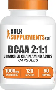 BulkSupplements.com BCAA 2:1:1 Cápsulas - Aminoácidos de cadena ramificados, Suplementos de BCAA, Cápsulas BCAA - BCAA 1000mg, BCAA Píldoras - Gluten Gratis - 2 Cápsulas para servir, 120 Cápsulas
