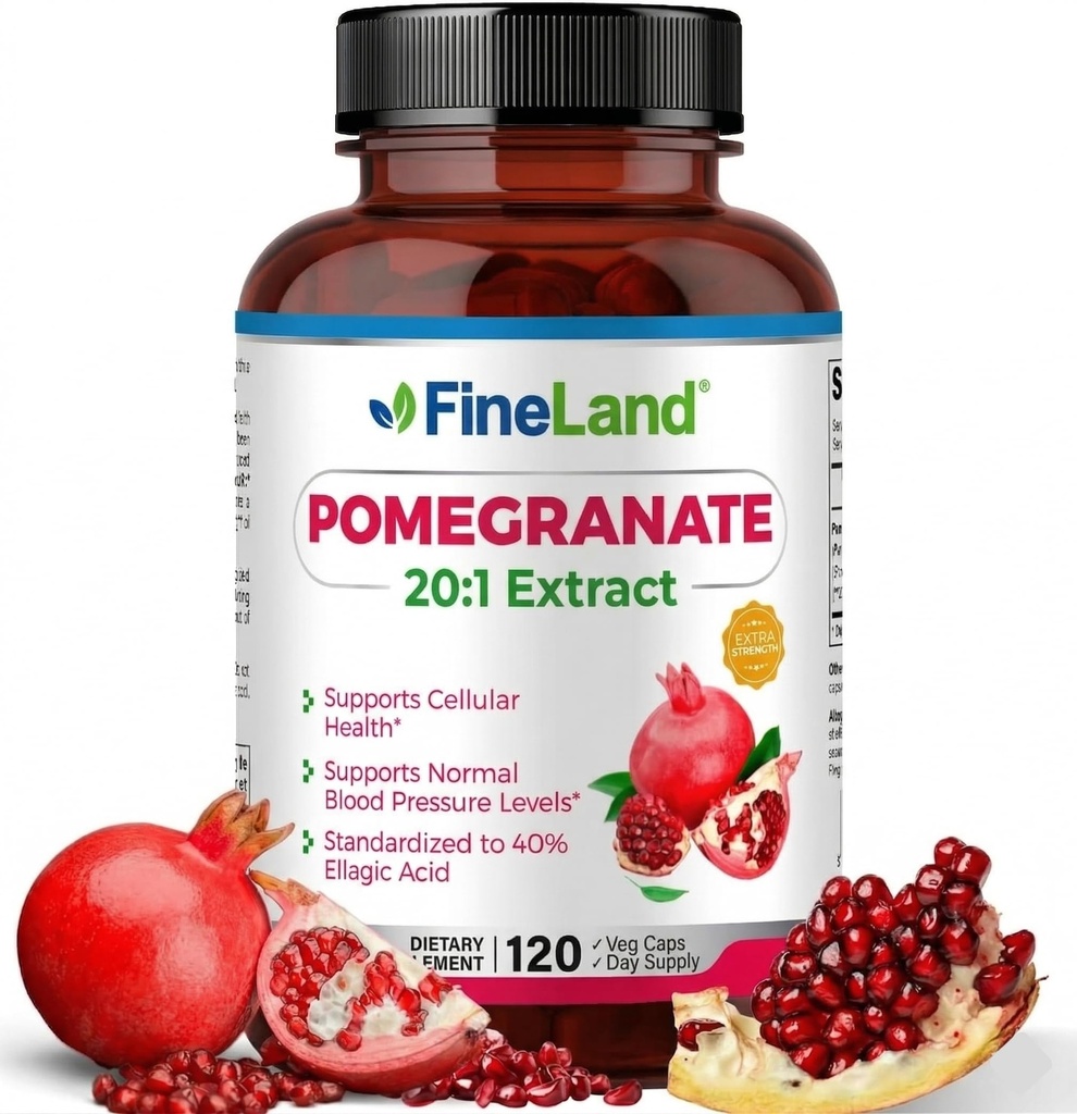 FineLand Pomegranate Extract 20:1, 40% Ellagic Acid Standardized, Antioxidant Supplement for Cellular & DNA Health, 120 Veg Capsules, 4-Month Supply