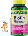 Spring Valley Biotin 5000 mcg 240 Cuenta, Suplemento dietético para uñas de piel de pelo, vitaminas para la pérdida de cabello para mujeres Agrupación con 45 diabetes de Lual Decodificado
