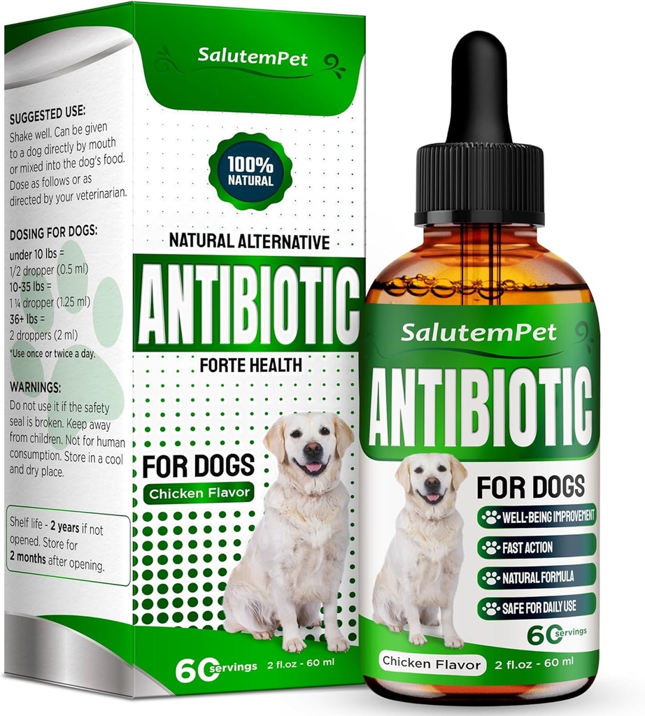 Antibióticos naturales para perros ← Antibióticos para perros para la infección, tos, " Alergias para perros UTI Tratamiento antibióticos para todos los pechos ¦ Suplemento herbal con Chicken Flavor ← 2 Oz