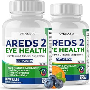 AREDS 2 Vitaminas Oculares - Lutein, Zeaxanthin, Bilberry, Astaxanthin Mineral Vision Suplemento - Apoya Estreno Ocular, Ojos secos, Presión y Visión Salud - Hecho en EE.UU. - 120ct