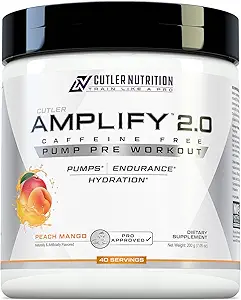 Cutler Nutrition Amplificar Bomba Pre Workout Caffeine Free Nitric Oxide Booster que contiene Arginine y Citrulline Pre-Workout para bombas máximas