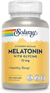 SOLARAY Melatonin 10mg con Glycine - Extended Release, Healthy Sleep Aid and Calming Relaxation Support - Lab Verified, Vegan, Gluten Free, 60-Day Guarantee - 100 Servings, 100 VegCaps