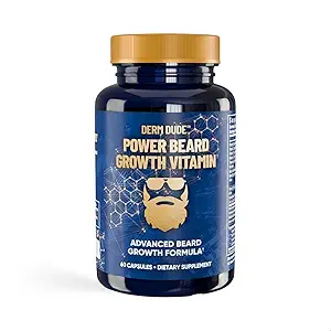 Derm Dude Power Beard Growth Vitamins for Men ← Con Biotin 10K MCG, Zinc B12 Saw Palmetto " Keratin for Healthier Thicker Fuller " Stronger Facial Hair ← Restore Hair Breakage " Thinning, 60 cápsulas
