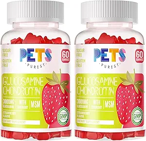 Pets Purest Glucosamine Chondroitin Gummies with MSM & Elderberry Extra Strength - Joint Support, Antioxidant Immune Support Supplement for Adults, Men &amp; Women.(2 Pack) Strawberry