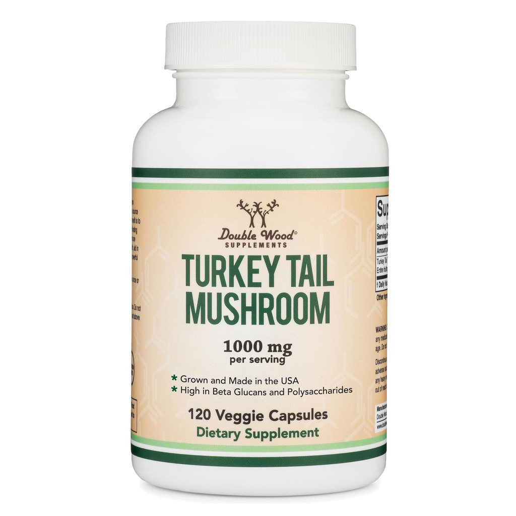Turquía Tail Mushroom Suplemento (120 Capsules - 2 Month Supply) (Coriolus Versicolor) Soporte integral del sistema de inmunes, no transgénico, sin gluten, cultivado y encapsulado en los EE.UU. por madera doble