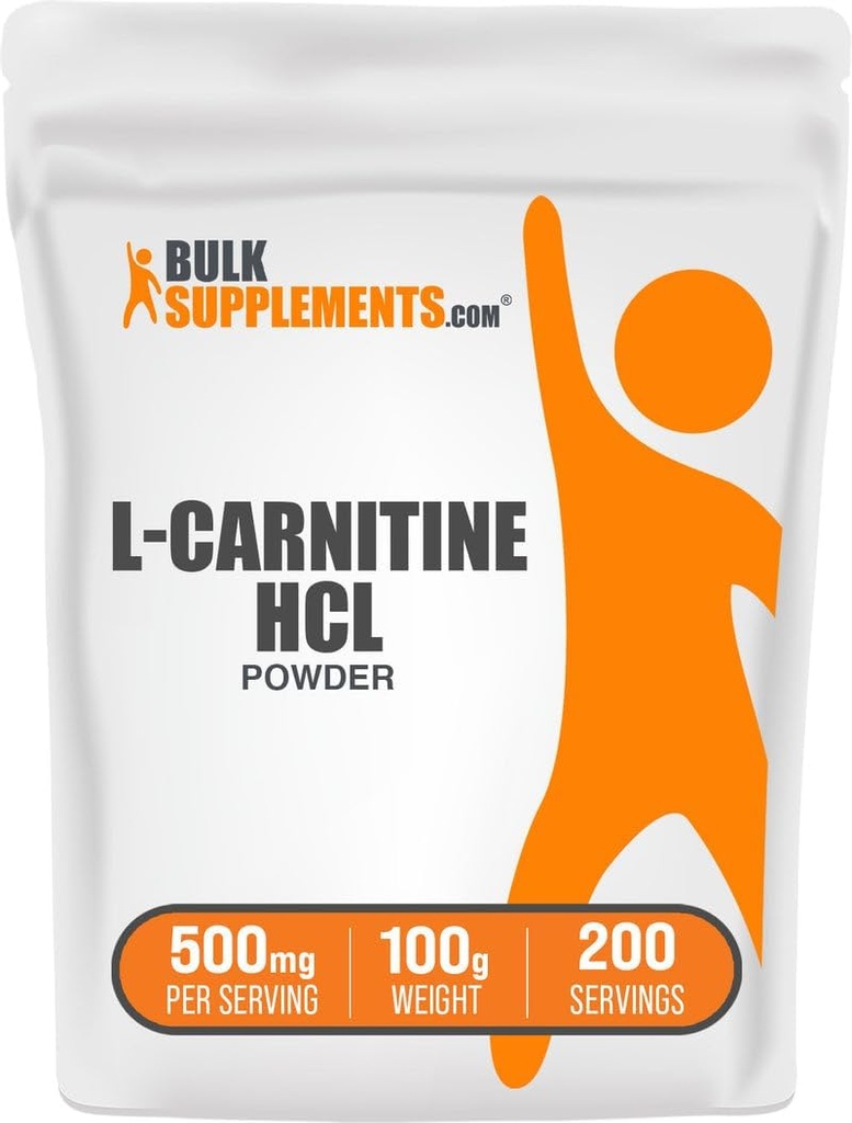 BulkSupplements.com L-Carnitine HCl Powder - Carnitine Supplement, Carnitine Powder, L-Carnitine 500mg - Unflavored & Gluten Free, 500mg por Serving, 100g (3.5 oz) (Pack of 1)