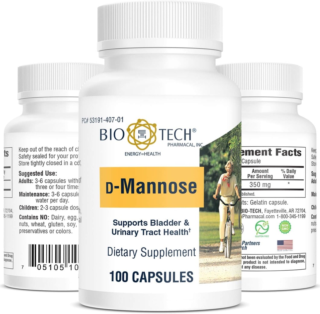 Bio-Tech Pharmacal D-Mannose, soporta la salud de la vejiga y el tracto urinario (100 cuenta)