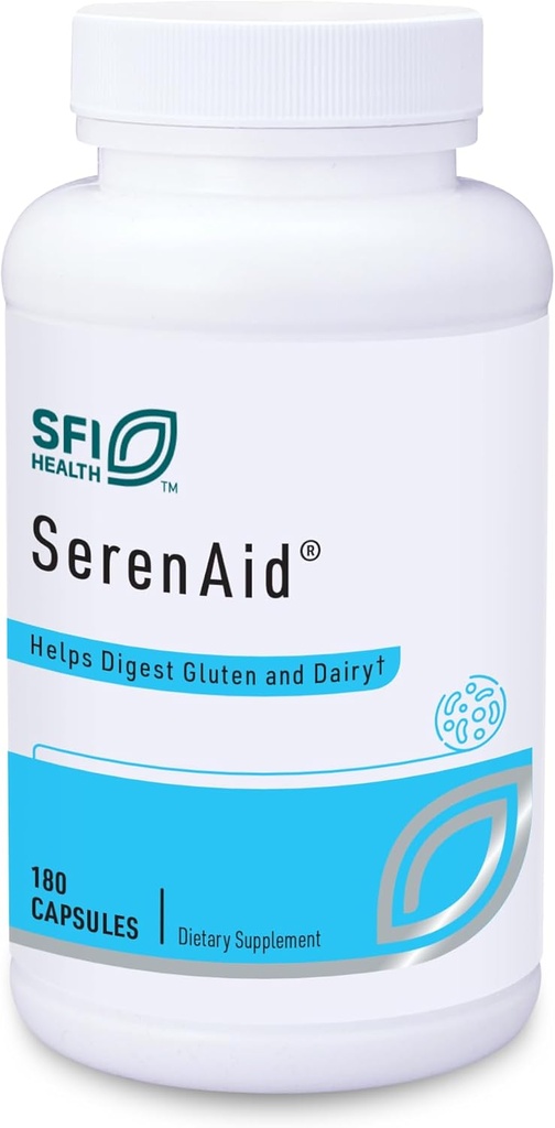 Klaire Labs SFI Health SerenAid - Vegetarian Multi Digestive Enzymes Supplement with DPP-IV Activity & Lactase - Enzyme Blend to Support Gluten & Dairy Breakdown - Promotes Digestion (180 capsules)