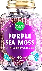 MAJU's Powerful Purple Sea Moss Capsules (60 ct), Extra-Strength Purple Minerals, Chondrus Crispus, Stronger Than Gel, Compare con Seamoss Capsule, Wild Harvested Powder Pills
