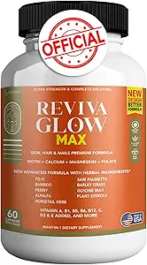 Reviva Glow Max - Peluquería, Piel &amp; Nails Apoyo Suplemento ¦ Biotin, Calcio, Magnesio, Folate &amp; Herbal Blend ← Premium Fórmula 60 Capsules, Vegan &amp; Sin gluten