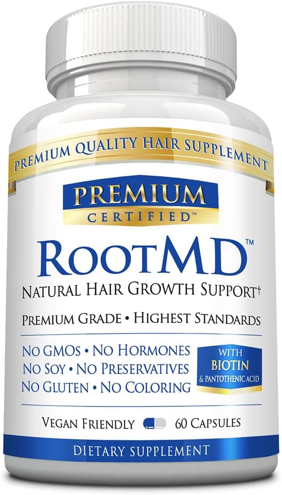 RootMD - Crecimiento del cabello estimulante, Follicles rejuvenecedores, mejora la circulación del cuero cabelludo - Biotina, cobre, acetato de tocoferilo, Saw Palmetto - All Natural Vegan Friendly - 60 cápsulas