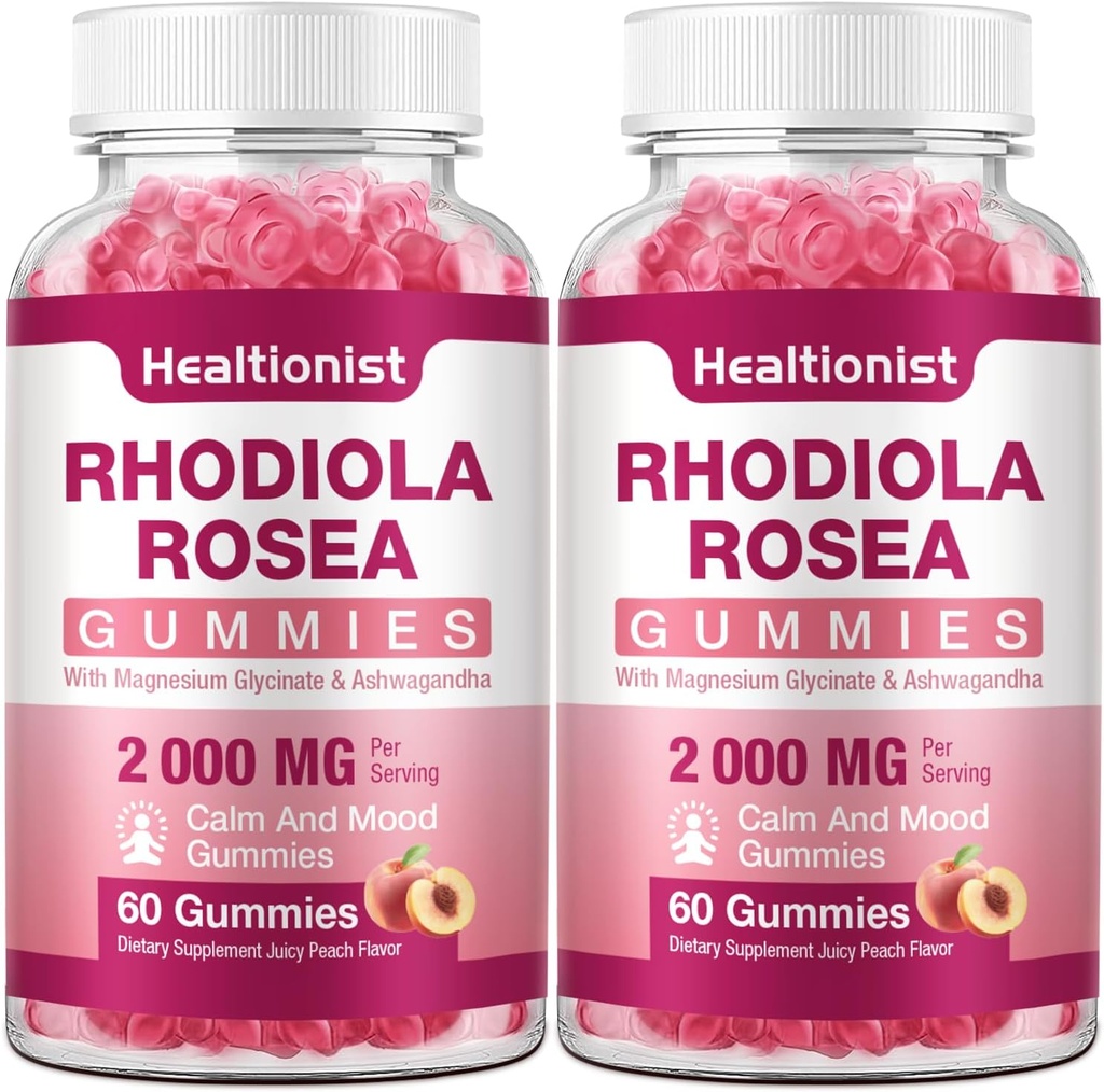 2 Packs Rhodiola Rosea Gummies Adaptogenic Rhodiola Rosea Suplemento " Cortisol Blocker for Performance, Stamina, Mood " Motivation - Non-GMO, 120 Vegan Chews