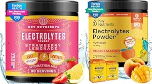 KEY NUTRIENTS Electrolyte Power Duo: Tropical Peach Mango & Juicy Strawberry Lemonade – Hidration &amp; Endurance, Zero Sugar & Calories – 180 Servings