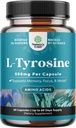 Formulario libre L Tyrosine 500mg Capsules - Suplemento de alta resistencia L-Tyrosina para energía mental y apoyo en foco - Suplemento Nootrópico de Aminoácidos para la atención y Cognición Mood Focus (60 Cuenta)