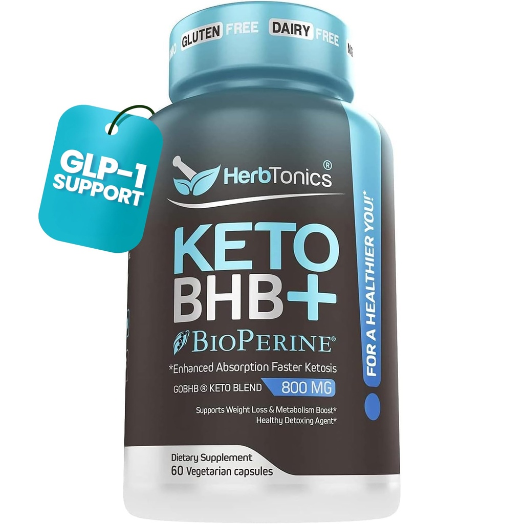 Herbtonics Keto BHB + BioPerine Keto Pills – Ketones Exógenos para Ketosis Apoyo, Gestión de Pesos, GLP‐1 Apoyo, Energía y Enfoque Mental, Vegan Friendly Non-GMO Formula. 60