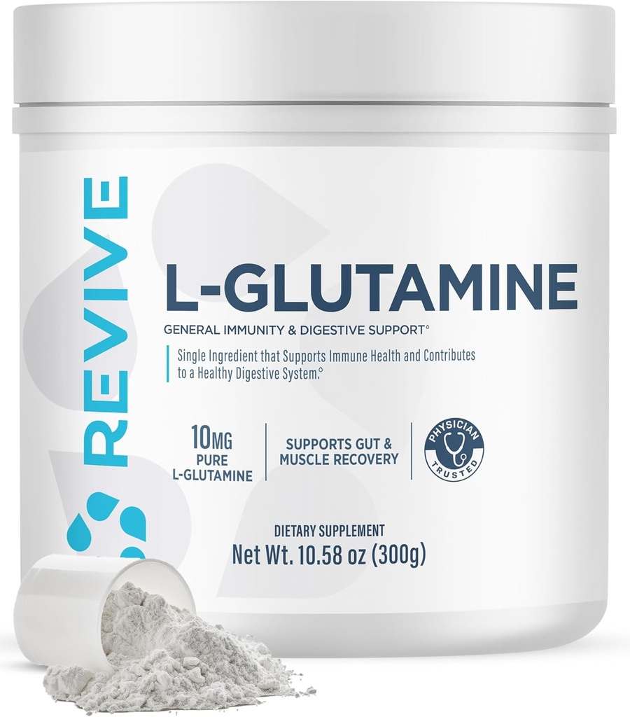 Revive Gut L-Glutamine Powder MD - Muscle Recovery & Immune System Booster for Adults - Promotes Digestive Health & Reduce Muscle Soreness - Immunity & Digestion Vegan Pure L Glutamine Supplement