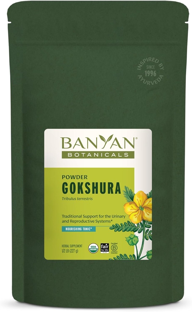 Banyan Botanicals Gokshura Powder – Organic Gokshura Fruit (Tribulus Terrestris) Powder – Men's Vitality Supplement – Supports Urinary Health* – 1⁄2 lb. – Non-GMO Sustentably Sourced Vegan