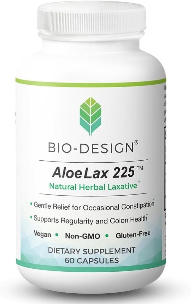 Aloe Lax 225 Natural Herbal Laxative - Gentle Relief for Occasional Constipation, Gas, " Bloating with 225 mg Natural Aloe Ferox - Support Bowel Regularity " Colon Health - 60 Capsules