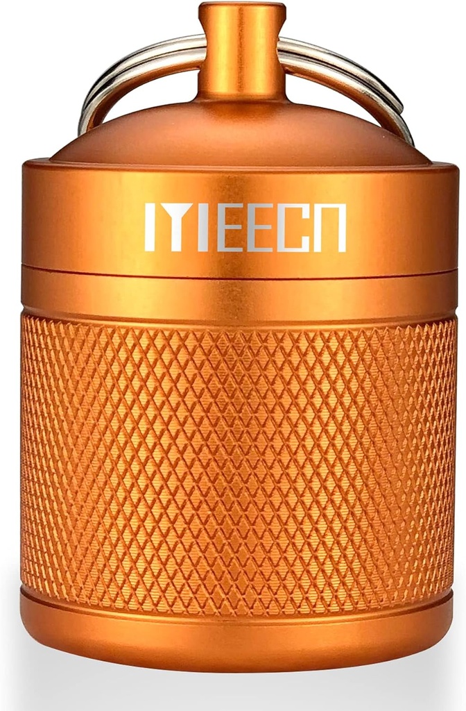 Keychain Pill Holder, Box, Aluminio, Waterproof Container, Pill Organizer for Outdoor Travel Camping, Tamaño: 1,6 x 1,6 x 2 en (Orange)