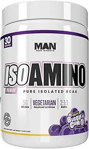 Man Sports ISO-Amino Pure Isolated BCAAs - Build Lean Muscle - Branched Chain Amino Acids Powder - Keto BCAA - Acelerate Recovery - 210 Grams, 30 Servings - Grape Bubble Gum