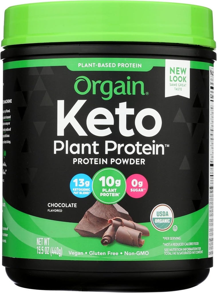 Orgain Organic Keto Vegan Protein Powder, Chocolate - 10g Plant Based Protein, 0g Sugar*, Avocado & Coconut Oil, Gluten Free, No Dairy, Lactose o Soy Ingredientes, For Smoothies & Shakes, 0.97lb