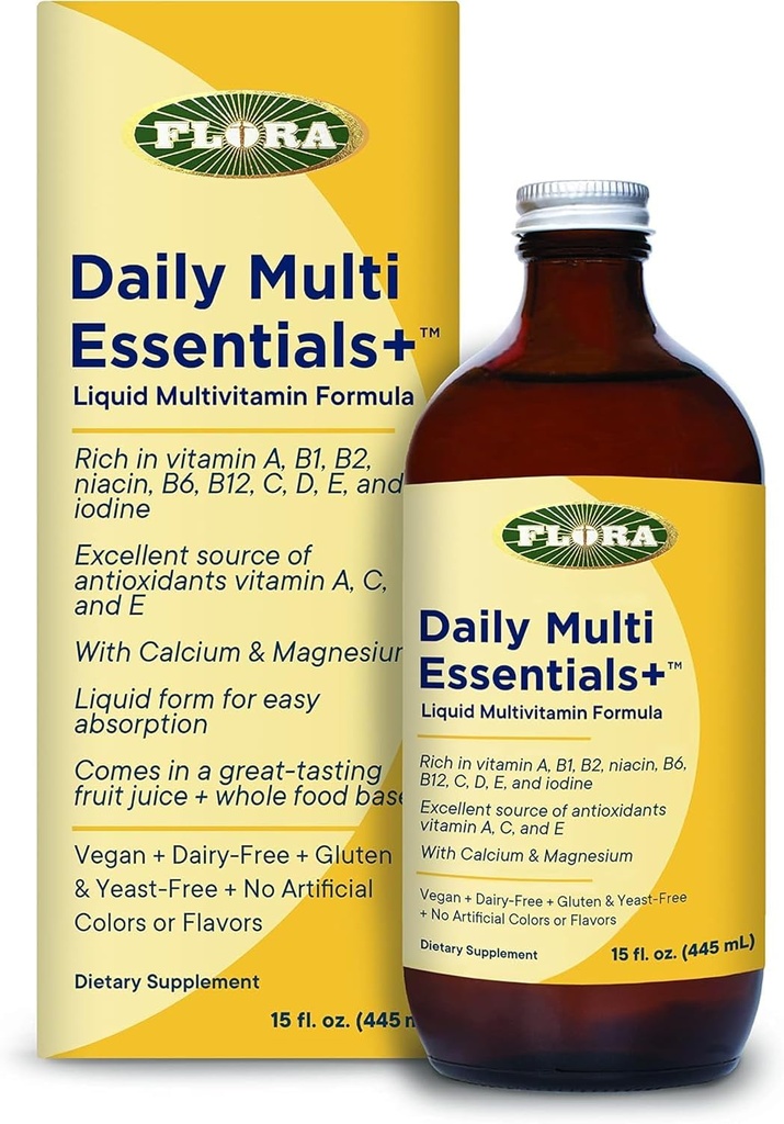 Flora - Daily Multi Essentials+, Liquid Multivitamin Fórmula, 13 Essential Vitamins & Minerals, 15 Fl Oz