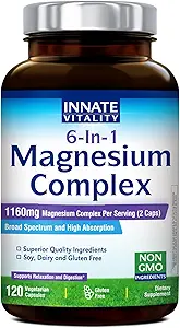 Complejo de Magnesio Innato Vitality 6-in-1, 1160mg Por Serving, Rest & Digestion, Magnesium Glycinate & Citrate, Alta Absorción, 120 cápsulas Vegan