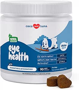 Soporte de ojos para perros - 90 Mandíbulas suaves - Suplementos de perros para visión, vitaminas de ojos para perros, con aceite de hígado de bacalao Antioxidante, suplemento de Omega perro, Omega 3 EPA y ácidos grasos DHA.