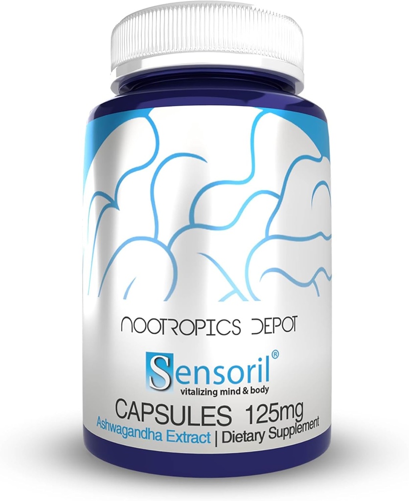 Nootropics Depot Sensoril Ashwagandha Capsules Silencio 125mg Silencio 180 Ct. Silencio Ayurveda Suplemento Silencio Estándarizado Withania somnifera Extract Silencioso para apoyar Energía saludable, Cognición mental + Salud cardiovascular