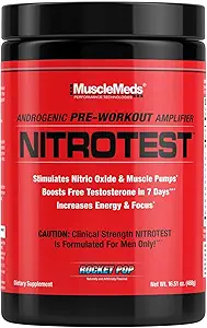 MuscleMeds Nitrotest Pre-Workout Supplement Drink, Boost Nitric Oxide, Testosterone, Rocket Pop, 30 Servings, 1,03 libras, 1 cuenta