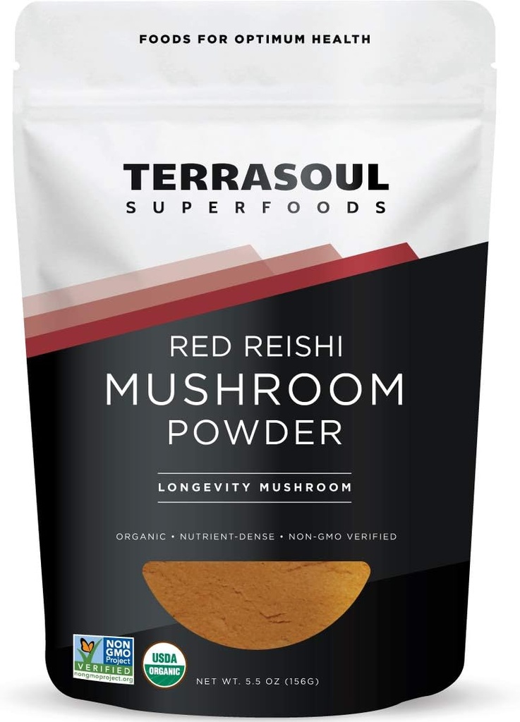 Terrasoul Superfoods Organic Reishi Mushroom Powder (4:1 Extracto), 5.5 Oz, Apoyo Inmunitario, Alivio del Estrés, Mejor sueño, Abrace El Poder de los Mushrooms Adaptogénicos
