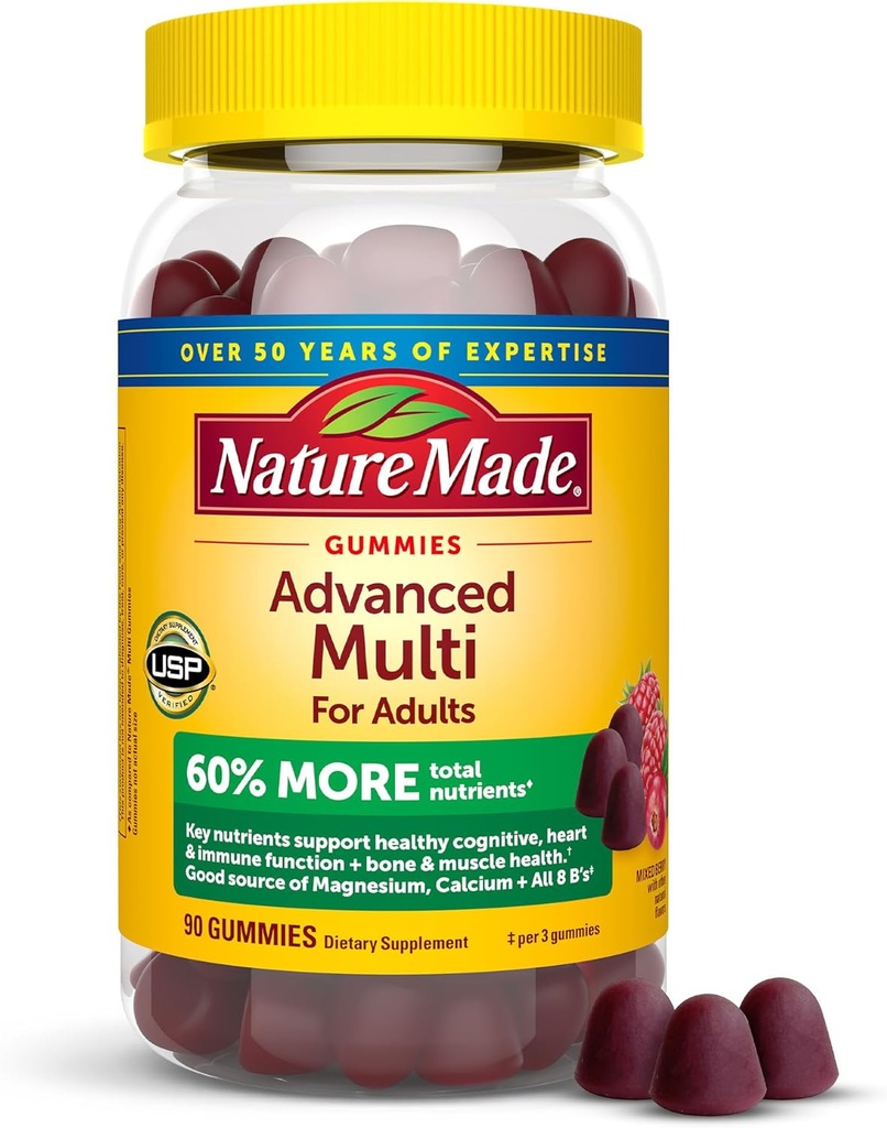 Nature Made Advanced Multivitamin Gummies for Adults, Women's and Men's Multivitamin Gummies with Magnesium Citrate, Calcium &amp; B Vitaminas, Daily Support, 90 Gummies, 30 Day Supply