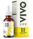 Vida Vivo - Vitamina D3 K2, 50ml Líquida de gotas, 2000iu de D3, Vegan Health Suplemento para Hombres y Mujeres, 100 Servimientos