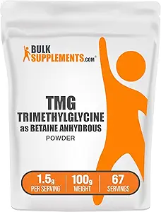 BulkSupplements.com TMG Powder - Trimethylglycine as Betaine Anhydrous, TMG Supplement - Unflavored & Gluten Free, 1.5g per Serving, 100g (3.5 oz) (Pack of 1)
