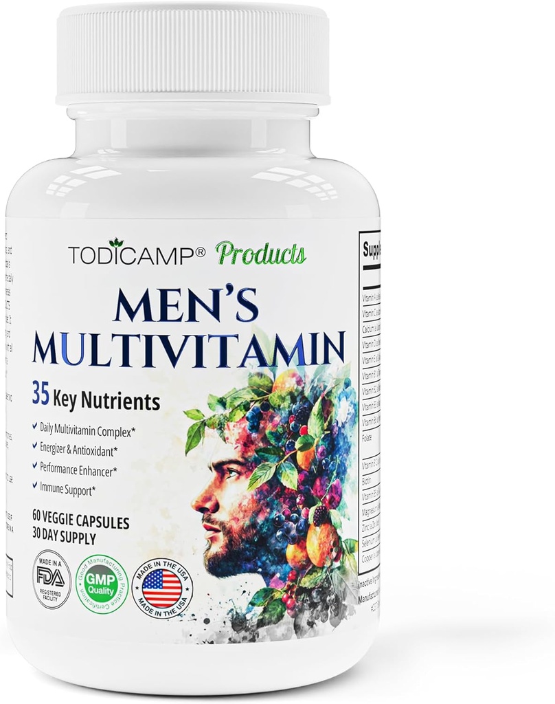 Complejo multivitamínico para hombres con extractos basados en plantas - Multivitamínico para hombres mejora la salud general, antioxidante " Natural Body Support - 60 cápsulas - 30 Day Supply