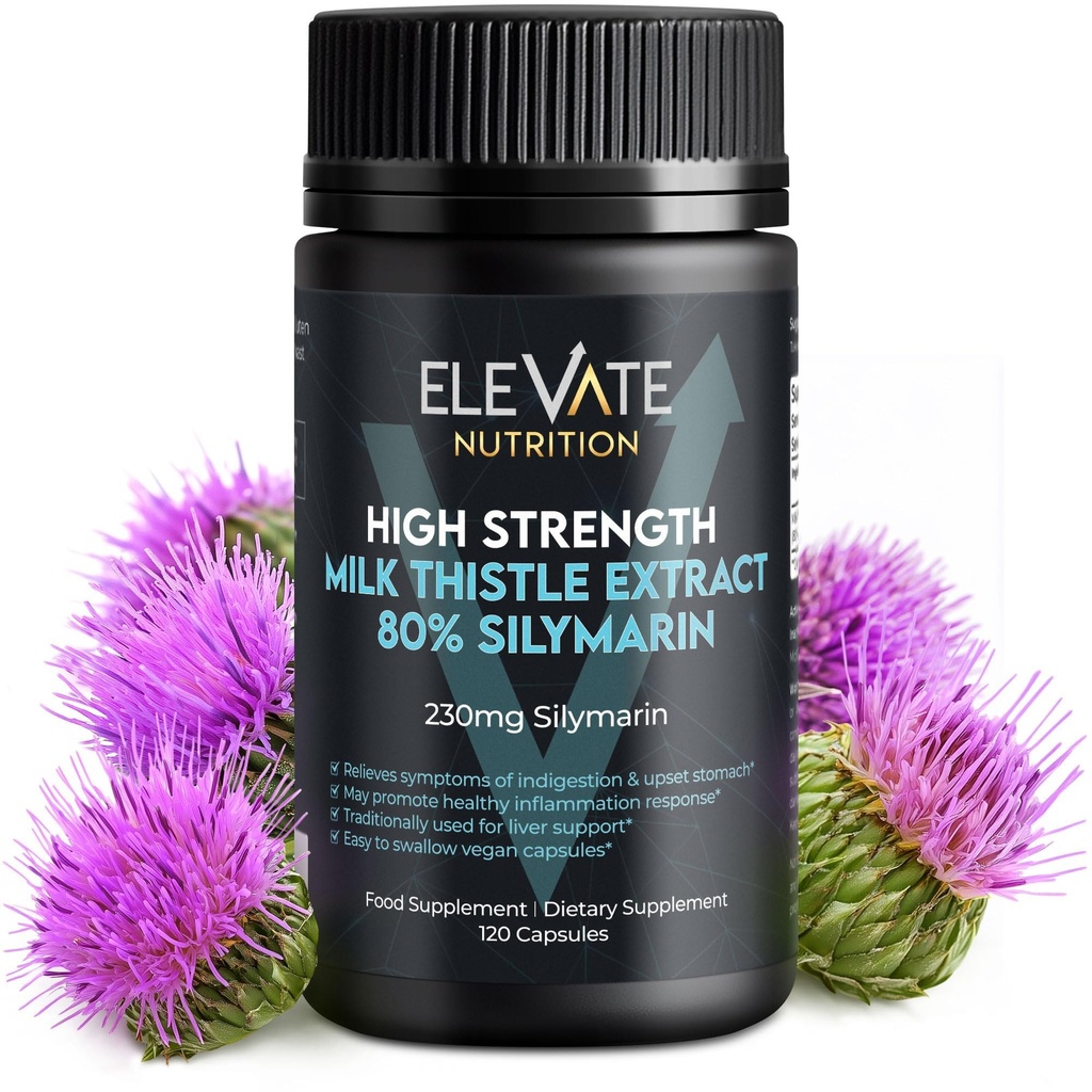ELEVATE NUTRITION Milk Thistle - 288 mg, 80% Silymarin Extract - 120 Vegan Capsules - Dietary Health Supplement May Support Liver Wellness &amp; Digestive Comfort