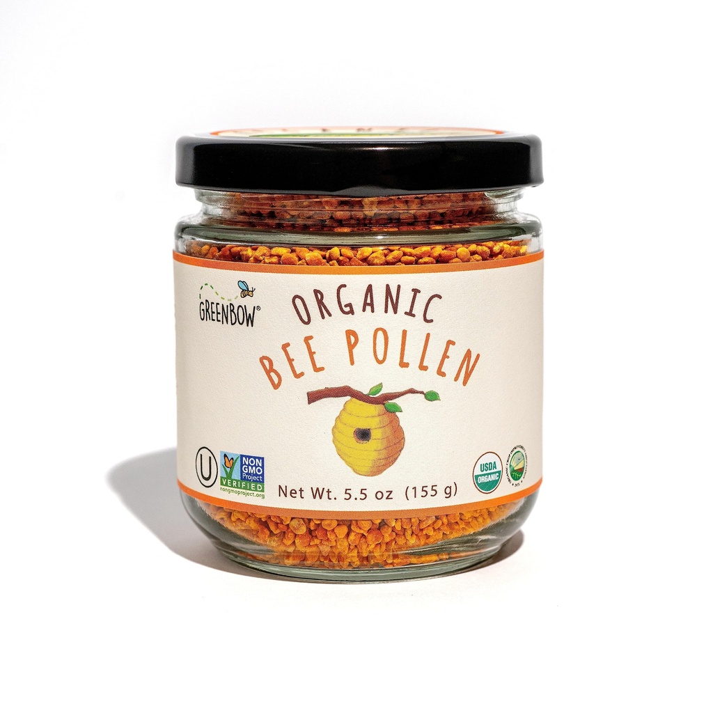 Greenbow Organic Bee Pollen - 100% USDA Certified Organic, Non-GMO, Halal, Kosher Certified, GMP, Pure & Natural Bee Pollen - Superfood Packed with Proteins, Vitamins & Minerals - Gluten Free - 155g