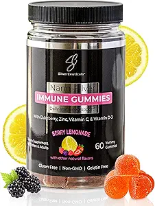 Immune Gummies - Sambucus Elderberry - Vitamin C & D - Zinc - Save Your Sick Days - Kids &amp; Adults - Safe Ages 4 &amp; Up - Nano Colloidal Silver - Gluten &amp; Gelatin Free Non-GMO - Berry Lemonade - 60 Count