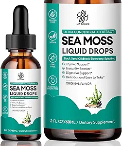 IMATCHME Sea Moss Black Seed Oil for Immune System, Gut, Skin & Energy, 7 in 1 Sea Moss Complex Liquid Drop with Spirulina, Black Elderberry, Burdock Root, Bladderwrack, Dragon Fruit Flavor, 2 Fl Oz