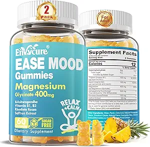 Sugar Free Magnesium Glycinate Gummies 400mg with Ashwagandha, B1, B3, Rhodiola Rosea & Saffron for Support Rest, Mood & Calm Magnesium Gummies for Adults, Chewable Magnesium Supplement, Vegan, 120Ct