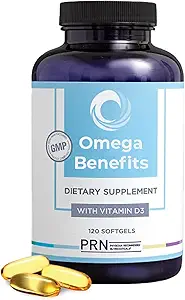 PRN DE Omega 3 Suplemento - 120 Softgels, 30-Day Supply - rTG Omega 3 ácidos grasos con EPA 1680mg, 560mg DHA &amp; Vitamina D para la piel, articulación, cerebro, ojo y salud cardíaca