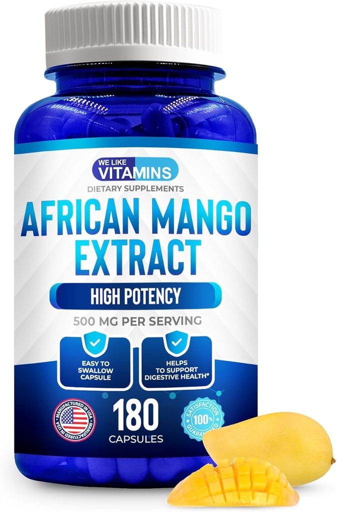 Nos gusta Vitaminas African Mango Extracto 500mg - 5000mg Equivalente 10:1-180 cápsulas - 6 meses de suministro de cápsulas africanas del mango – apoya el metabolismo de la grasa y la salud digestiva