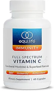 Suplemento de vitamina C con quercetina, Hibiscus y Rutina, Fórmula Antioxidante de base vegetal, libre de gluten, soya y lácteos, libre sin GMO, fácil de usar, 60 cápsulas