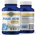 Folic Acid Supplement – High-Potency Vitamin B9 1,870mg DFE Folate, 1.100mg Folic Acid ¦ Vegan, Non-GMO ← Apoya la salud celular, la producción de energía y el bienestar prenatal TEN 120 Capsules
