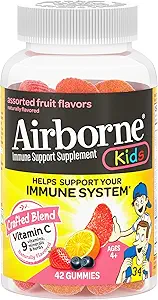 Vitamina C 500mg (por servicio) Los niños surtidos de frutas saboreados Gummies (42 Cuenta en una botella), Gluten-Free Immune Support Suplemento con vitaminas A C E, Selenium, Echinacea &amp; Ginger