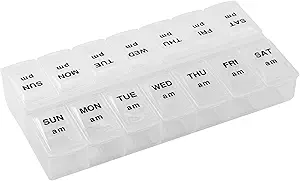 Apex Twice-A-Day Economy Weekly Pill Organizer, Weekly Pill Organizer, 2 Times a Day, Easy-Open, See-Through Lids, Organize Medication or Vitamins by AM, PM or Morning and Bedtime, Clear
