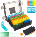 Monthly Pill Organizer 2 Times a Day with 31-Day Moistureproof Box, Weekly Pill Bag, Pill Cutter, Plastic Opening Pick for Easy Use, Large Capacity for Convenient Medication Management(Black)